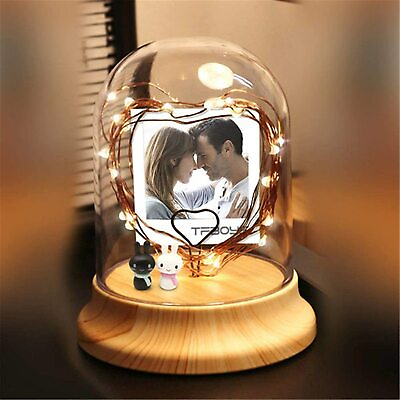 #ad Personalized Couple 3x3 Photo Firefly Light Romantic LED Night Light Glass Frame $15.99