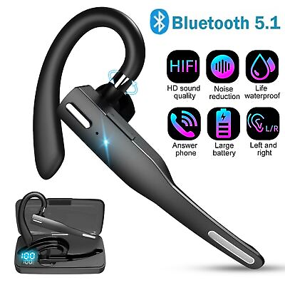 #ad #ad Trucker Wireless Headset Bluetooth 5.1 Earpiece Dual Mic Earbud Noise Cancelling $15.01