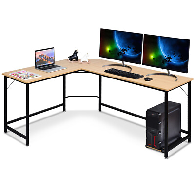 #ad L Shaped Desk Corner Computer PC Laptop Gaming Table Workstation Home Natural $89.99
