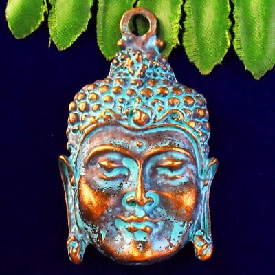 #ad 5pcs Carved Brass Bronze Buddha Head Pendant Bead 48x29x6mm $12.47
