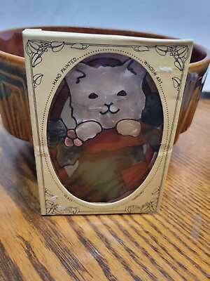 #ad NEW Stained Glass suncatcher Cat In Sock 5x3 $13.50