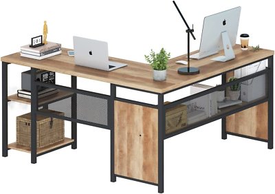#ad FATORRI L Shaped Computer Desk Industrial Office Desk with Shelves Reversible $248.15