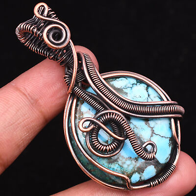 #ad Tibetan Turquoise Gemstone Copper Wire Wrapped Handmade Jewelry Pendant 2.28quot; $11.20