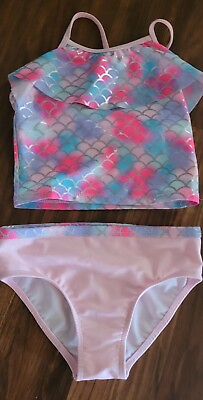 #ad Girls 3t 4t Two Piece Mermaid Swim Suit Swimwear $3.99