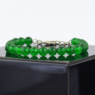 #ad 92 Cts Natural 7quot; Long Green Onyx Round Shape Beads Womens Bracelet SK 04E360 $52.00
