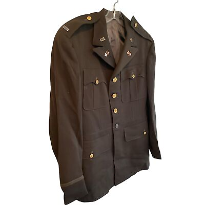#ad WW2 First Lieutenant Signal Corp Army Dress Green Brass Buttons Militaria Blazer $125.00
