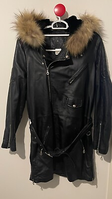 #ad Mastermind Japan Biker Motorcycle Long Horse Leather Coat with Fur Size XL Black AU $2000.00