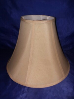 #ad LAMP SHADE Vtg Mid Century dark Beige Silk Fabric Tan Trim H 11quot; x W 16quot;bottom $79.99
