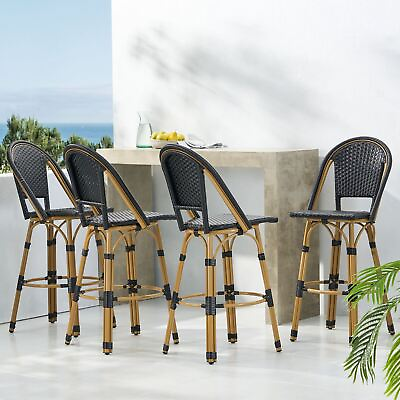 #ad Cotterell Outdoor French Wicker and Aluminum 29.5 Inch Barstools Set of 4 $743.05