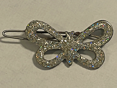 #ad Vintage Butterfly Hair Barrette Clip Silver Tone Rhinestones small 2” glitter $8.20