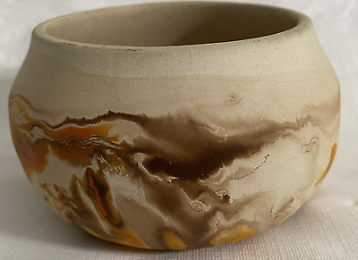 #ad Nemadji Pottery Bowl Beige Brown Orange Swirl Decorative Collectible $15.99