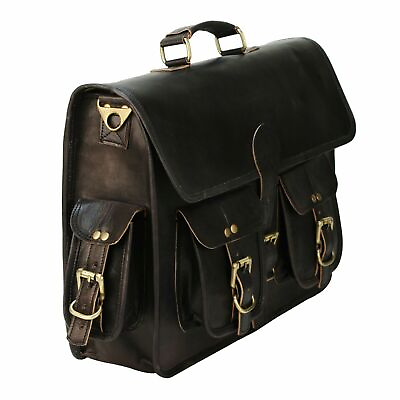 #ad 18quot; Men#x27;s Handmade Black Leather Messenger Shoulder Bag Laptop Briefcase Travel $59.97