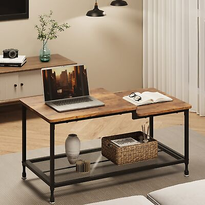 #ad 39quot; Modern Side Coffee Table High Low Top Living Room Furniture Rectangle Shelf $77.46