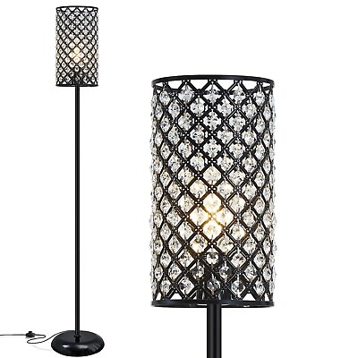 #ad Crystal Floor Lamp Modern Standing Lamp with Elegant Shade Black Floor Lamp ... $61.86