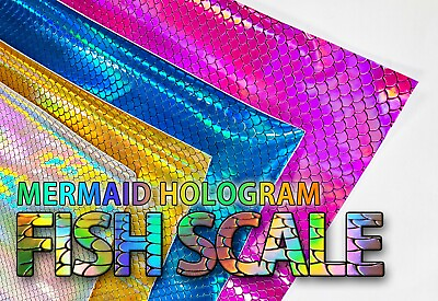 #ad Holographic Mermaid Fish Scale Glossy Embossed Vinyl Fabric 54quot; Wide Sold BTY $14.50