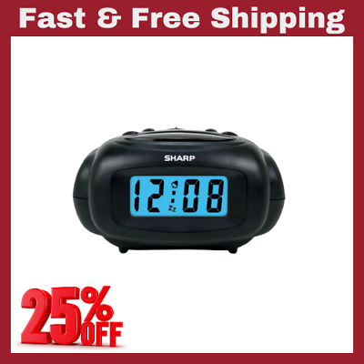 #ad LCD Digital Alarm Clock Black SPC500A Easy to See Blue LCD Display $9.99