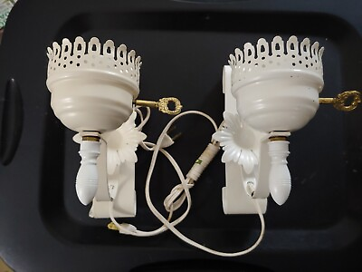 #ad 2 VINTAGE TOLEWARE SCONCE WALL HANGING PLUG IN LAMPS NO SHADES $42.00