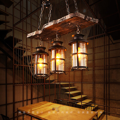 #ad Vintage Industrial Retro Ceiling Light Chandelier Pendant Lamp Fixture Wood $89.78