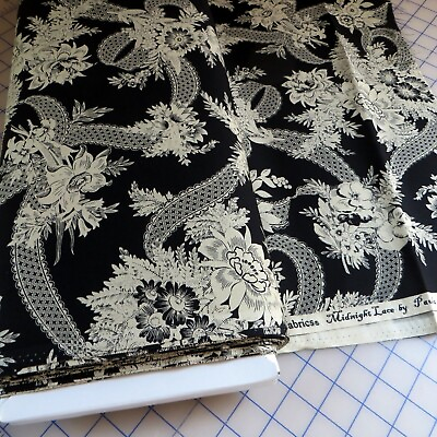 #ad By The Yard #x27;Midnight Lace#x27; Large Floral On Black Cotton By Marcus Fabrics $7.98