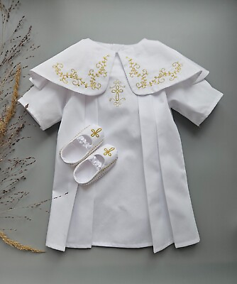 #ad Baby Satin Baptism Outfit Soutane Gown Floral Gold Embroidery Christening Set 60 $212.99