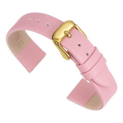#ad Genuine Leather Band 18mm Flat Leather Watch Strap Pink Golden Tone Buckle AU $16.93