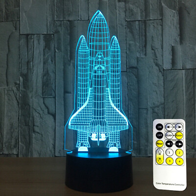 #ad 3D Space Rocket Night Light Changing LED With Remote Control Lamp Touch Switch $16.68