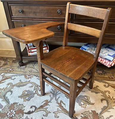#ad Vintage Antique Student Mission Oak Wood School Chair amp; Attached Side Desk $199.99