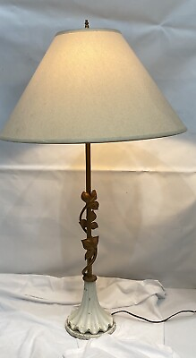 #ad Antique Art Deco Gold Leaf Floral Vintage Wrought Iron Desk Table Lamp Light $119.99