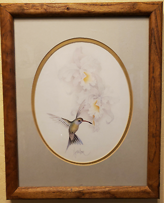 #ad Hummingbird and Cattleya Orchid Pastel Print by Harrison Framed and Oval Matted $15.00