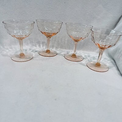 #ad 4 Vintage Tiffin Franciscan Pink Crystal Optic Sherbet Champagne Glasses 4.5quot; $42.99