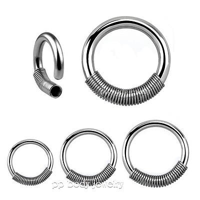 #ad 1pc. 16g 14g 12g 10g 8g Surgical Steel Captive Ring with Wire Spring Closure $2.64