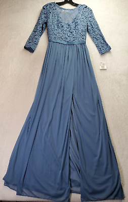 #ad David#x27;s Bridal Long Maxi Dress Women Size 4 Blue High Thai Lace Pleated Back Zip $39.92