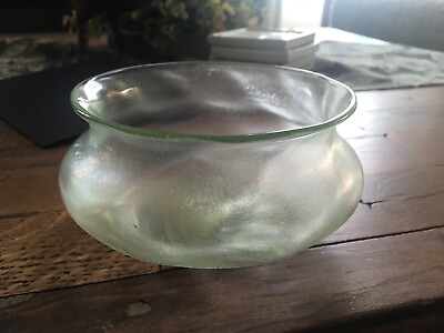 #ad Vintage swirl Green OPALESCENT art glass bowl 5.5 x 2.5 $15.25
