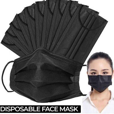 #ad 100 PCS Disposable Face Mask Non Medical Surgical 3 Ply Ear loop Black Masks USA $8.99