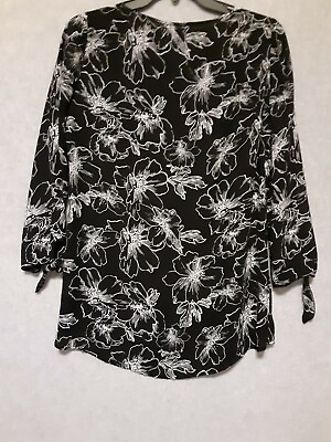 #ad Apt. 9 Womens Size S Black White 3 4 Sleeve Round Neck Blouse 2 Layer Look $12.00
