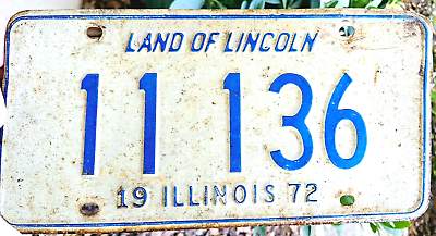 #ad 1972 ILLINOIS Land of Lincoln White and Blue 11 136 License Plate $9.59