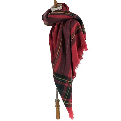 #ad Red and Navy Tartan Large Woven Blanket Wrap Scarf Shawl Plaid Highlander $18.86