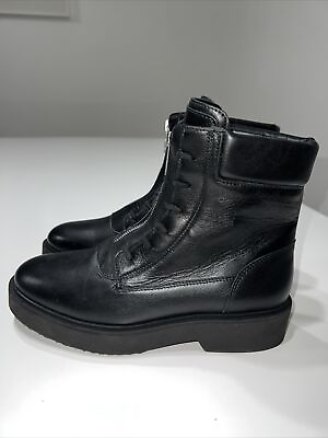 #ad AQUATALIA Off Black Made In Italy Leather Melani Boots Size 9.5 $190.00