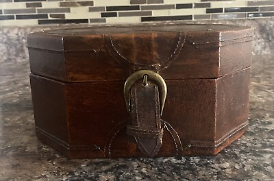 #ad Vintage Wooden Storage Box With Buckle Snap Closure. Estate Find $32.99