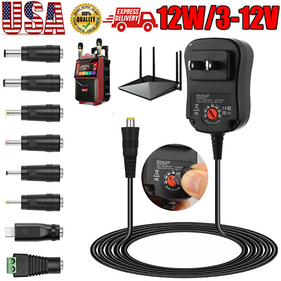 #ad 12W Universal AC Adapter Power Supply Cord Adjustable Charger 3V 12V w 8 Tips $14.23