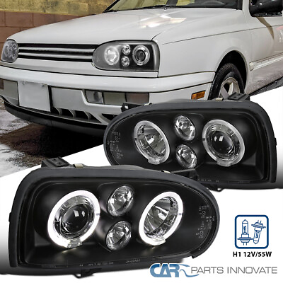 #ad Fits 93 98 VW Golf Mk3 95 98 Cabrio Black Halo Projector Headlights Head Lamps $142.95