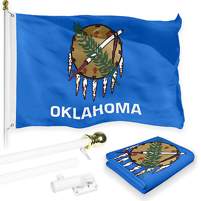#ad Flag Pole 6FT White amp; Oklahoma OK State Flag 3x5FT Combo Printed 150D Polyester $47.95