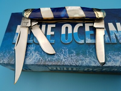 #ad Rough Rider Stockman Blue Ocean Pearl amp; Blue Handle Folding Blade Pocket Knife $23.09