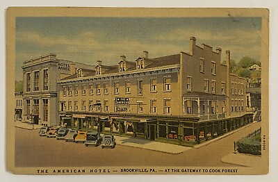#ad Vintage Postcard Old Cars The American Hotel Brookville Pennsylvania $5.50