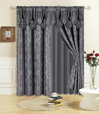 #ad All American Collection New 4 Piece Drape Set with Attached Valance and Sheer $45.99