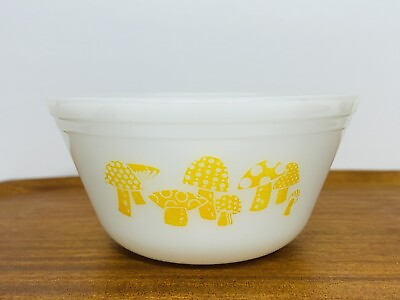#ad RARE Vintage Federal Glass Yellow Mushroom Bowl 7quot; HTF Mixing Bowl Milk Glass $106.25
