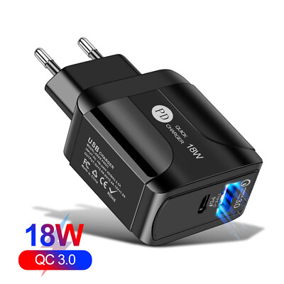 #ad QC3.0 PD 18W Fast Quick Charge USB Type C Cable Wall Charger Adapter US EU Plug $4.99