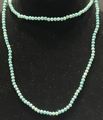#ad Southwestern Style Blue Faux Turquoise Beaded Necklace. 34” Long No Clasp $9.99