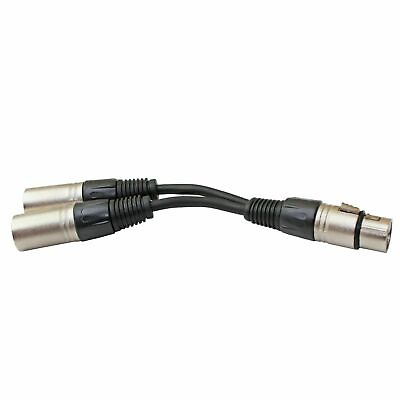 #ad New 3pin XLR FEMALE jack to dual 2 MALE plug Y SPLITTER cable adaptor 1 ft cord $9.99