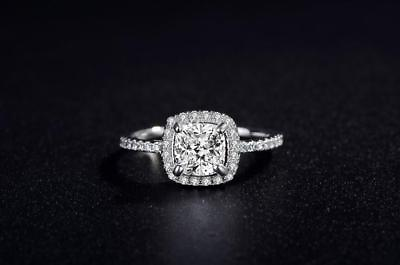 #ad White Gold Plated Silver Pave Princess Cubic Zirconia Engagement Simulate Ring $9.99